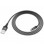 Кабель USB - 8-pin Hoco U76, магнитный, чёрный металл штекер, 1.2 м, круглый чёрный нейлон, 2 A
