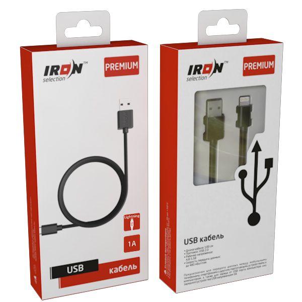 Кабель USB - 8-pin IRON Selection Premium PM-01i, 1 А, чёрный, коробка