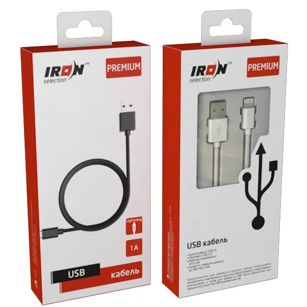 Кабель USB - 8-pin IRON Selection Premium PM-01i, 1 А, белый, коробка