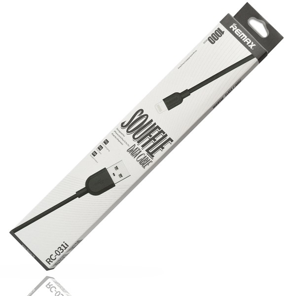Кабель USB - 8-pin REMAX SOUFFLE RC-031i, чёрный пластик штекер, 1м, круглый чёрный ПВХ