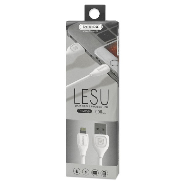 Кабель USB - 8-pin REMAX LESU RC-050i, белый пластик штекер, 1м, круглый белый ПВХ