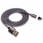 Кабель USB - 8-pin WALKER C590, магнитный, серый металл штекер, 1м, круглый серый ткань