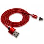 Кабель USB - 8-pin WALKER C590, магнитный, красный металл штекер, 1м, круглый красный ткань