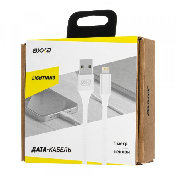 Кабель USB - 8-pin Axxa, USB 2.0, 2.0 A, 1.0 м, нейлон, белый