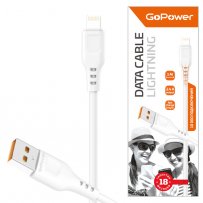 Кабель USB - 8-pin GoPower GP01L, белый пластик штекер, 1м, круглый белый ПВХ, 2.4 A