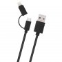 Кабель USB - 8-pin/micro чёрный пластик штекер, 1м, круглый чёрный ПВХ, FAST XS-003