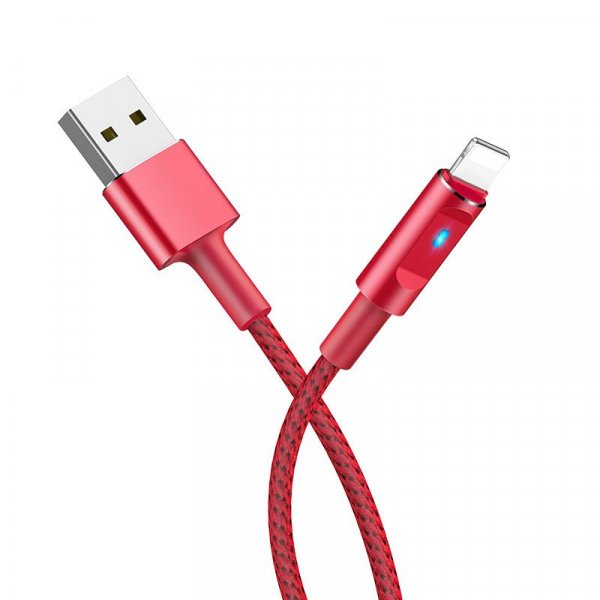 Кабель USB - 8-pin Hoco U47, индикатор, чёрный металл штекер, 1.2 м, круглый чёрный ткань, 2.4 A