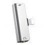 Переходник 8-pin - Jack 3.5 мм + 8-pin (charge), Hoco LS25, серебристый