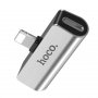 Переходник 8-pin - Jack 3.5 мм + 8-pin (charge), Hoco LS25, серебристый