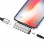 Переходник 8-pin - Jack 3.5 мм + 8-pin (charge), Hoco LS25, серебристый