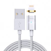 Кабель USB - 8-pin Hoco U16, магнитный, серебро металл штекер, 1.2 м, круглый серебритый ткань
