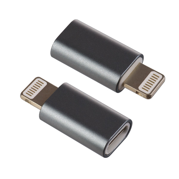 Переходник (I4314) Perfeo - Micro USB розетка - 8-pin (Lightning) вилка, серый