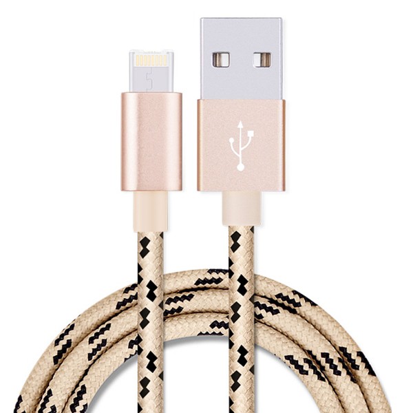 Кабель USB - 8-pin/micro Hoco X3, золотой металл штекер, 1.2 м, круглый чёрно-бежевый ткань