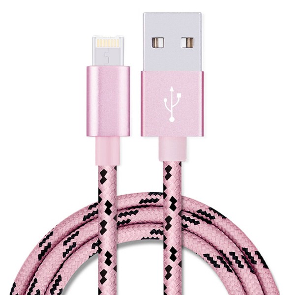 Кабель USB - 8-pin/micro Hoco X3, розовый металл штекер, 1.2 м, круглый чёрно-розовый ткань