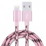 Кабель USB - 8-pin/micro Hoco X3, розовый металл штекер, 1.2 м, круглый чёрно-розовый ткань