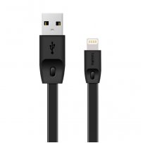 Кабель USB - 8-pin REMAX FULL SPEED RC-001i, чёрный пластик штекер, 1м, плоский чёрный ПВХ