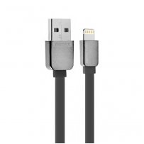 Кабель USB - 8-pin REMAX SAFE-SPEED RC-015i, хром пластик штекер, 1м, плоский чёрный ПВХ