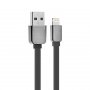 Кабель USB - 8-pin REMAX SAFE-SPEED RC-015i, хром пластик штекер, 1м, плоский чёрный ПВХ