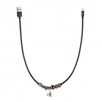 Кабель USB - 8-pin REMAX JEWELLERY RC-058i, чёрный металл штекер, 0.5м, круглый чёрный кожзам