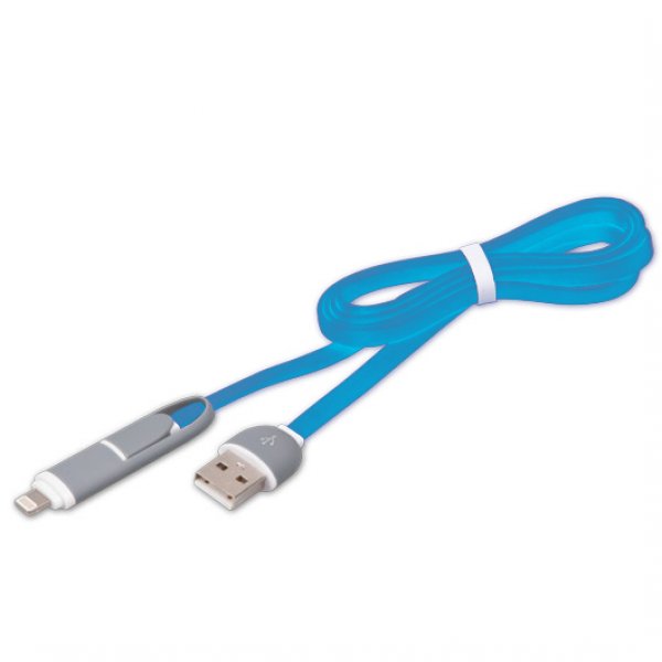 Кабель USB - 8-pin/micro Ritmix RCC-200 голубой пластик штекер, 1м, плоский чёрный ПВХ с колпачками