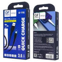 Кабель USB - 8-pin GFPoWeR F16L, индикация, 1м, 3.6A, чёрный ПВХ (120.480)