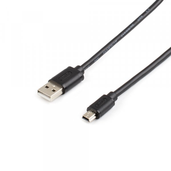 Кабель USB - mini-USB ATcom AT3793, чёрный пластик штекер, 0,8 м, круглый чёрный ПВХ