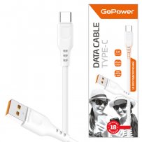 Кабель USB - Type-C GoPower GP01T, белый пластик штекер, 1м, круглый белый ПВХ, 2.4 A