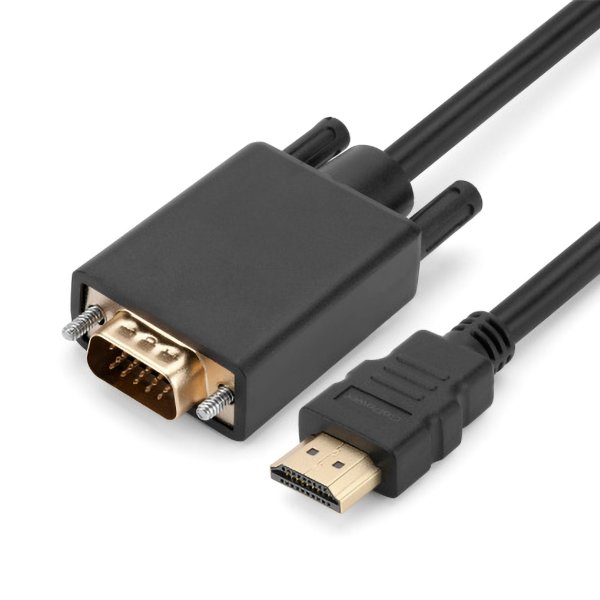 Кабель GoPower HDMI (M)-VGA (M) 1м черный Premium Zip-Lock c подвесом