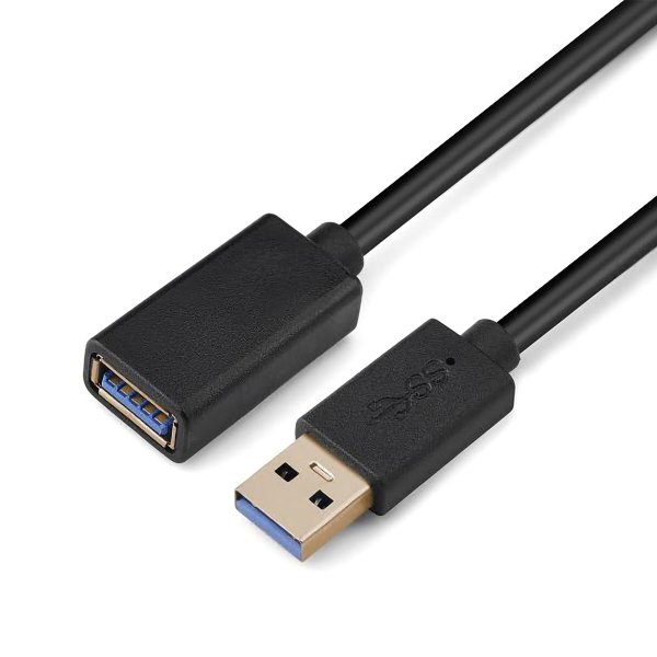 Кабель GoPower USB-A (M) - USB-A (F) 0.5м, USB3.0, Premium Zip-Lock c подвесом, чёрный
