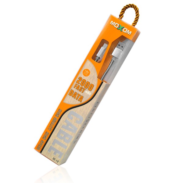 Кабель USB - micro-USB MOXOM CC-13, серебро металл штекер, 1м, в металлической пружинистой оплетке