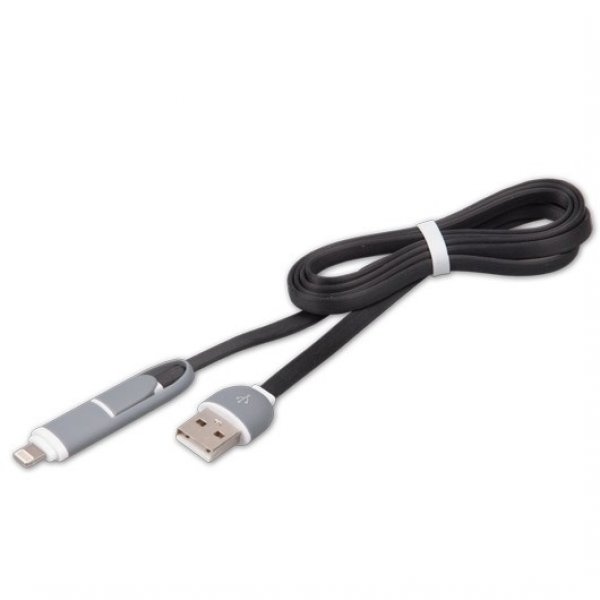 Кабель USB - 8-pin/micro Ritmix RCC-200 серый пластик штекер, 1м, плоский чёрный ПВХ с колпачками