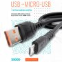 Кабель USB - micro-USB GFPoWeR 06M, 1м, 2.4A, чёрный ПВХ (200.800)