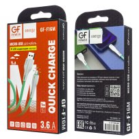Кабель USB - micro-USB GFPoWeR F16M, индикация, 1м, 3.6A, зелёный ПВХ (120.480)