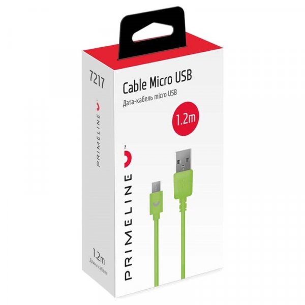 Кабель USB - micro-USB Prime Line, 1.2м, зелёный