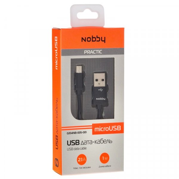 Кабель USB - micro-USB Nobby Practic DT-005, чёрный пластик штекер, 1м, круглый чёрный ПВХ