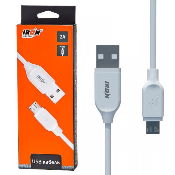 Кабель USB - micro-USB IRON Selection Expert EX-01m, 2 A, белый, в коробке
