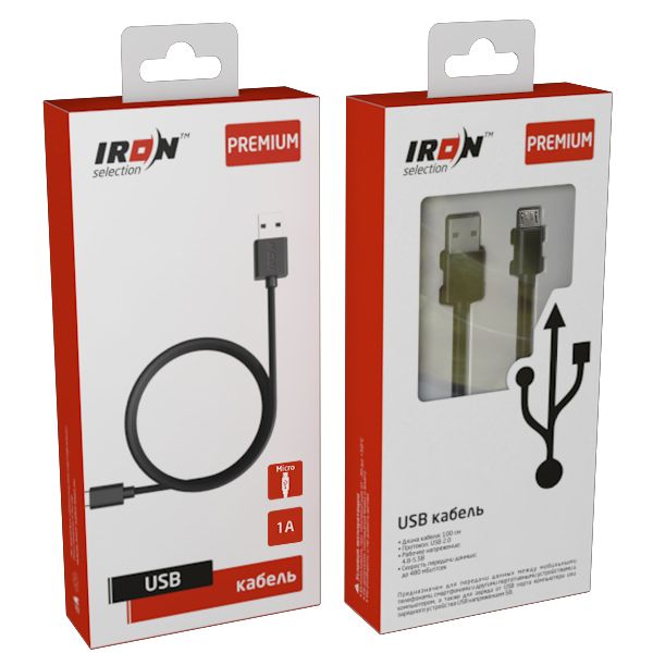 Кабель USB - micro-USB IRON Selection Premium PM-01m, 1A, чёрный, в коробке