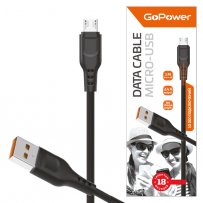Кабель USB - micro-USB GoPower GP01M, чёрный пластик штекер, 1м, круглый чёрный ПВХ, 2.4 A