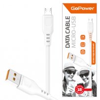 Кабель USB - micro-USB GoPower GP01M, белый пластик штекер, 1м, круглый белый ПВХ, 2.4 A