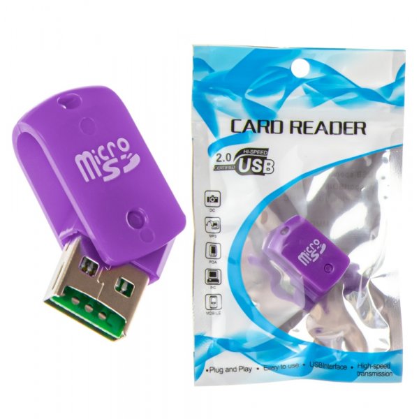 Картридер microSD USB58, фиолетовый