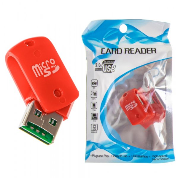 Картридер microSD USB58, красный