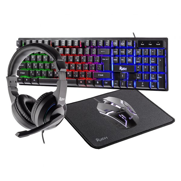 Игровой набор Smartbuy F12, мышь+клавиатура+гарнитура+коврик, чёрный