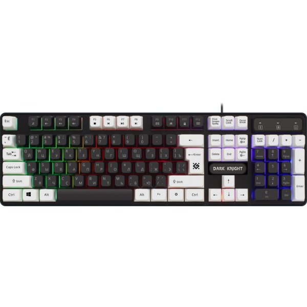 Клавиатура проводная игровая Defender Dark Knight GK-077 RU, радужная подсветка, чёрно-белый