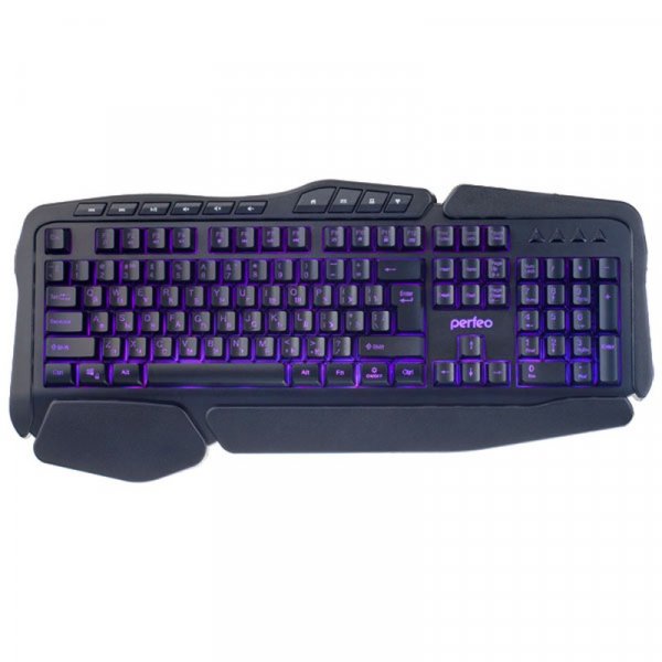 Клавиатура проводная игровая Perfeo PF_A4390 "Strike", мультимедиа, подсветка 3 цвета, USB, чёрный