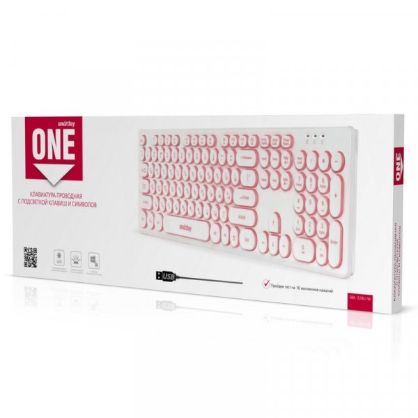 Клавиатура проводная Smartbuy SBK-328U-W ONE, подсветка 3 цвета, USB, белый