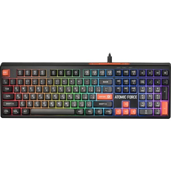 Клавиатура проводная игровая Defender Atomic Force GK-005 RU, 108 кн.+FN, радуж. подсв., чёрно-серая