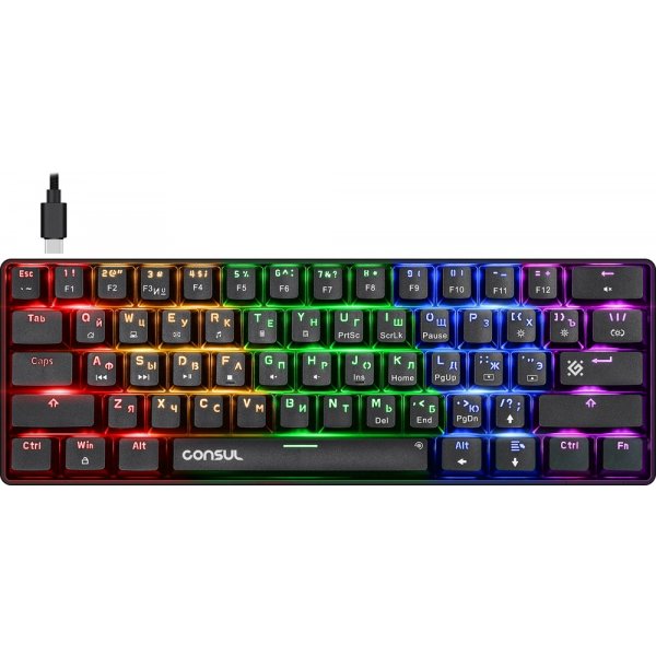 Клавиатура проводная механическая Defender Consul GK-220 RU, Rainbow, 61кн, крас.свитчи