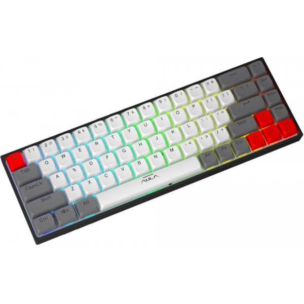 Клавиатура проводная механическая AULA F3068, Bluetooth, RGB подсветка, USB, gray+white