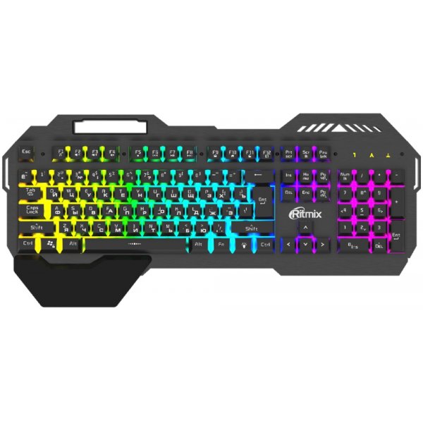Клавиатура проводная Ritmix RKB-220BL, подсветка, мультимедиа, USB, серый