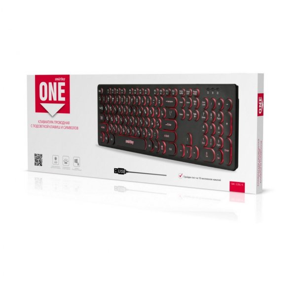 Клавиатура проводная Smartbuy SBK-328U-K ONE, подсветка 3 цвета, USB, чёрный